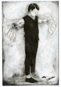 Pierrick-Naud-les-ailes-endormies.2013.encre-fusain-et-vernis-sur-papier.22x15cm-©-La-Galerie-Particulière-Galerie-Foucher-Biousse